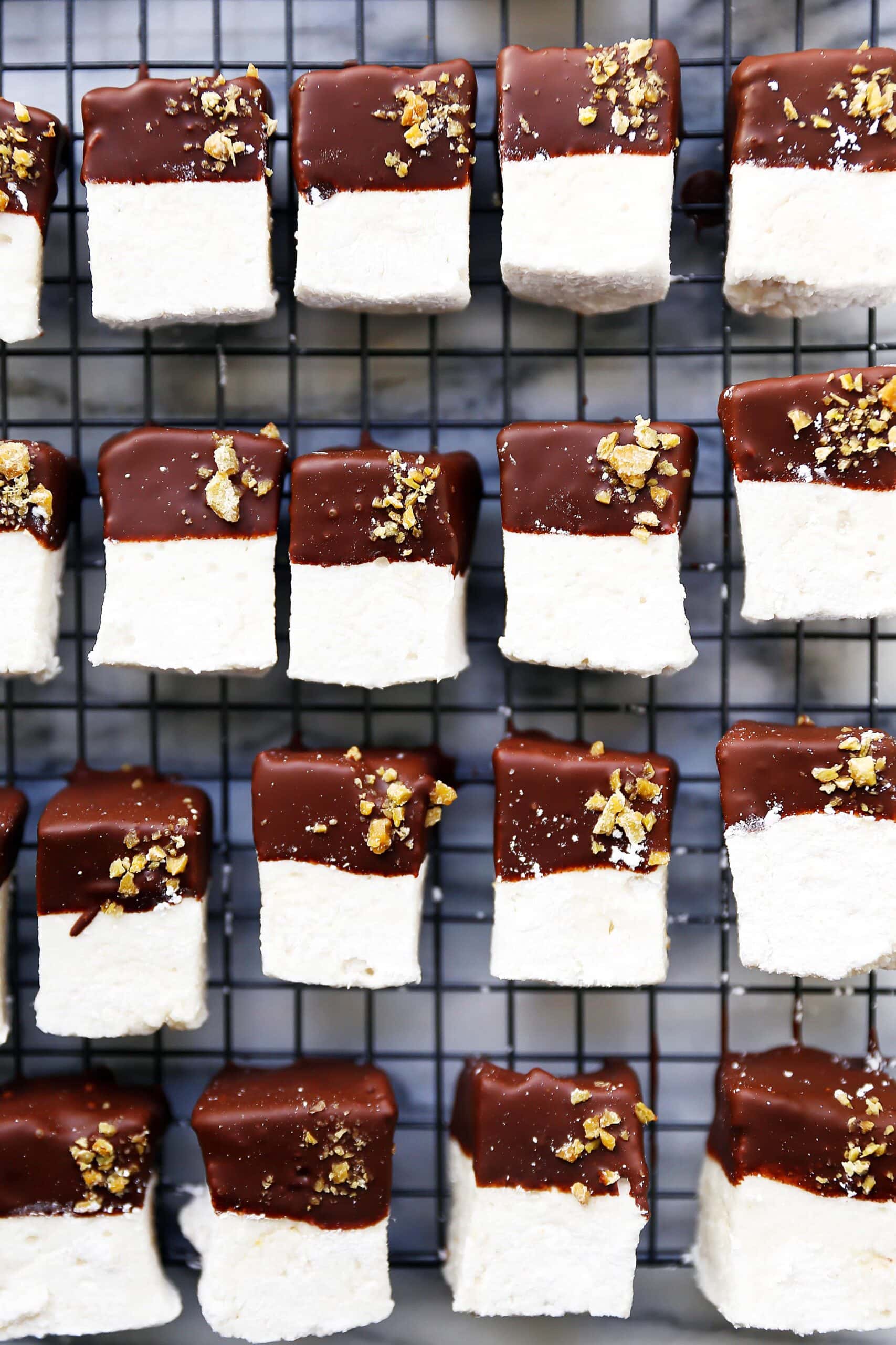 Soft and pillowy marshmallows with three types of ginger and dark chocolate! | Broma Bakery
