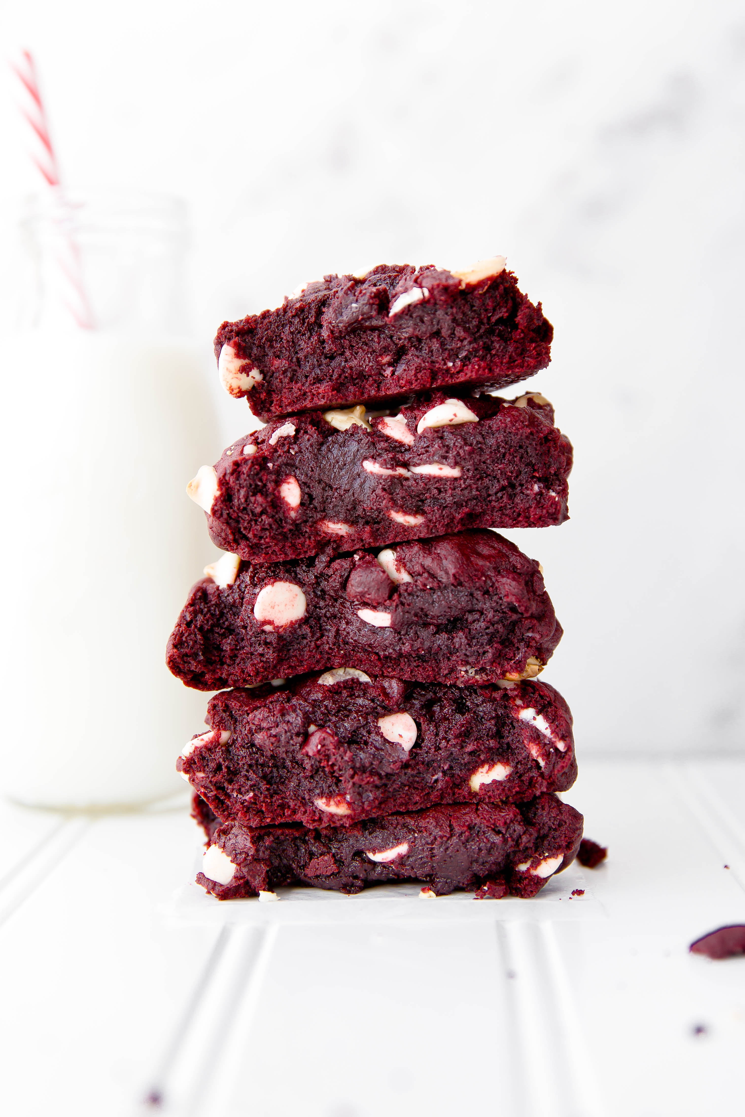 red velvet brownie cookies with white chocolate chips