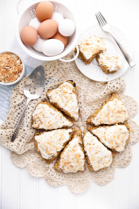 Carrot Cake Scones With Coconut Cream Cheese Frosting