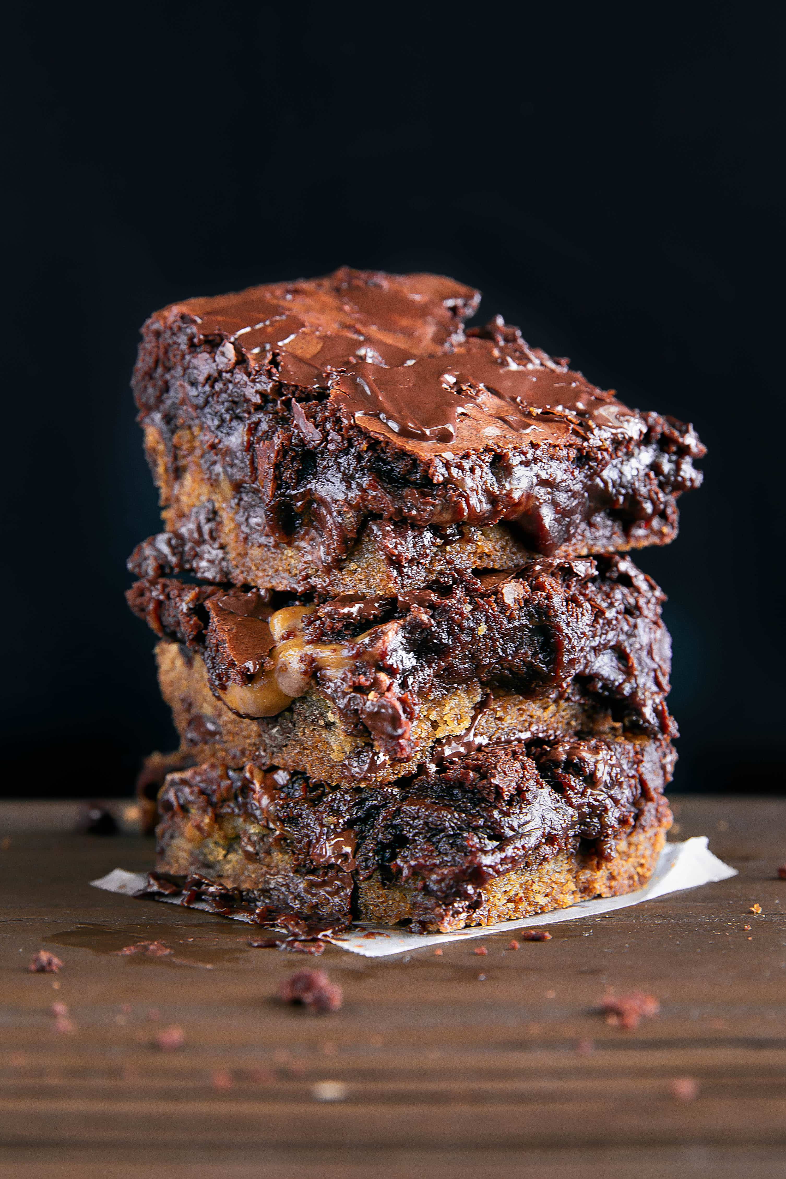 chocolate chip cookie brownies in a stack