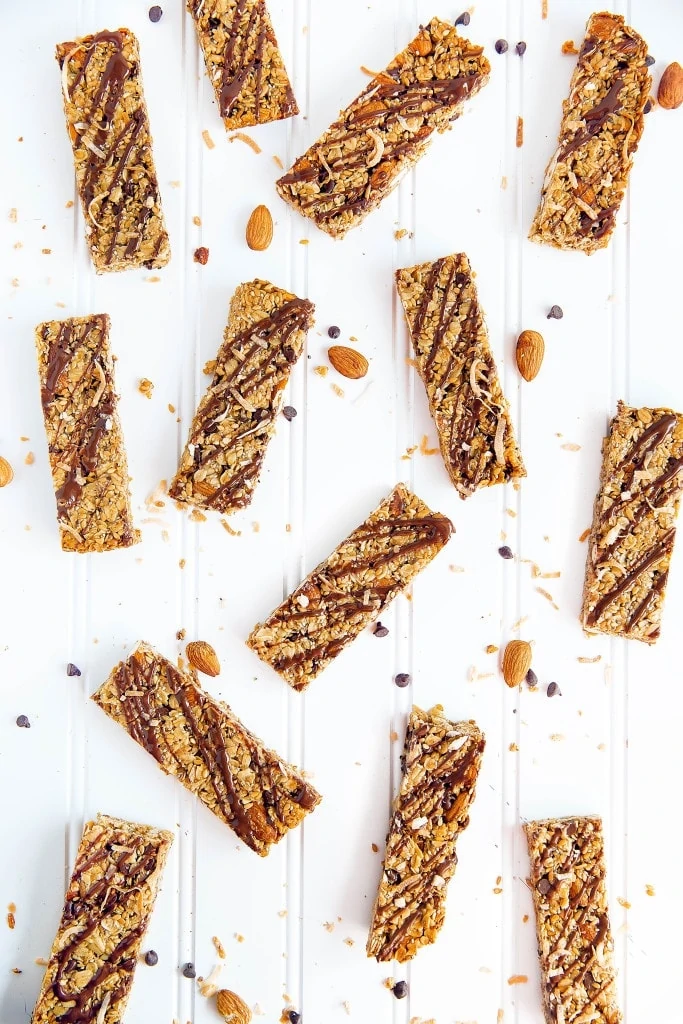 Coconut, almonds, and chocolate come together in these health-packed Almond Joy Granola Bars! Gluten free, refined-sugar free, and loaded with flax and chia seeds.