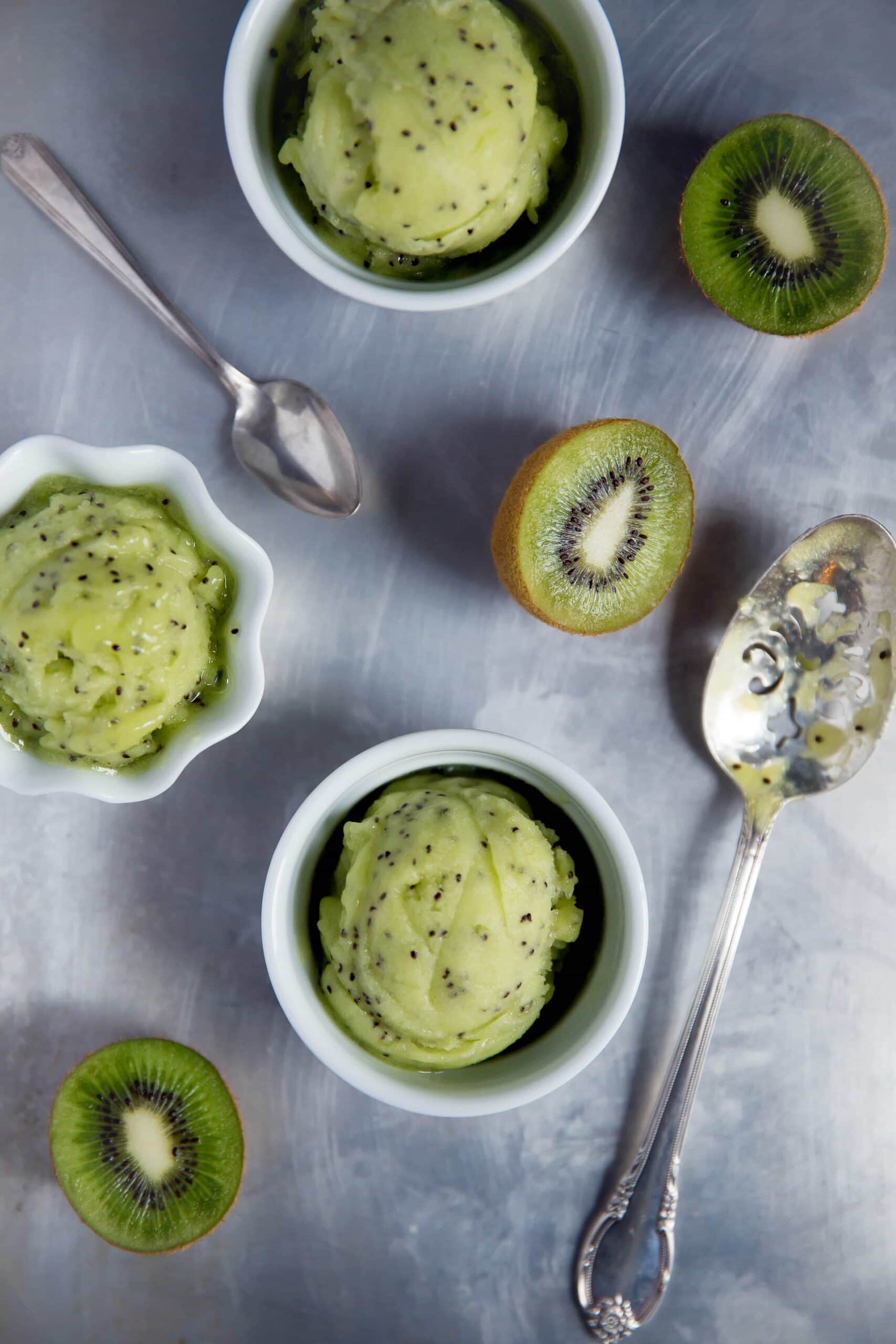 Refreshing Kiwi Lime Sorbet using just 3 ingredients! A mouthwatering treat perfect for summer and that bikini bod.