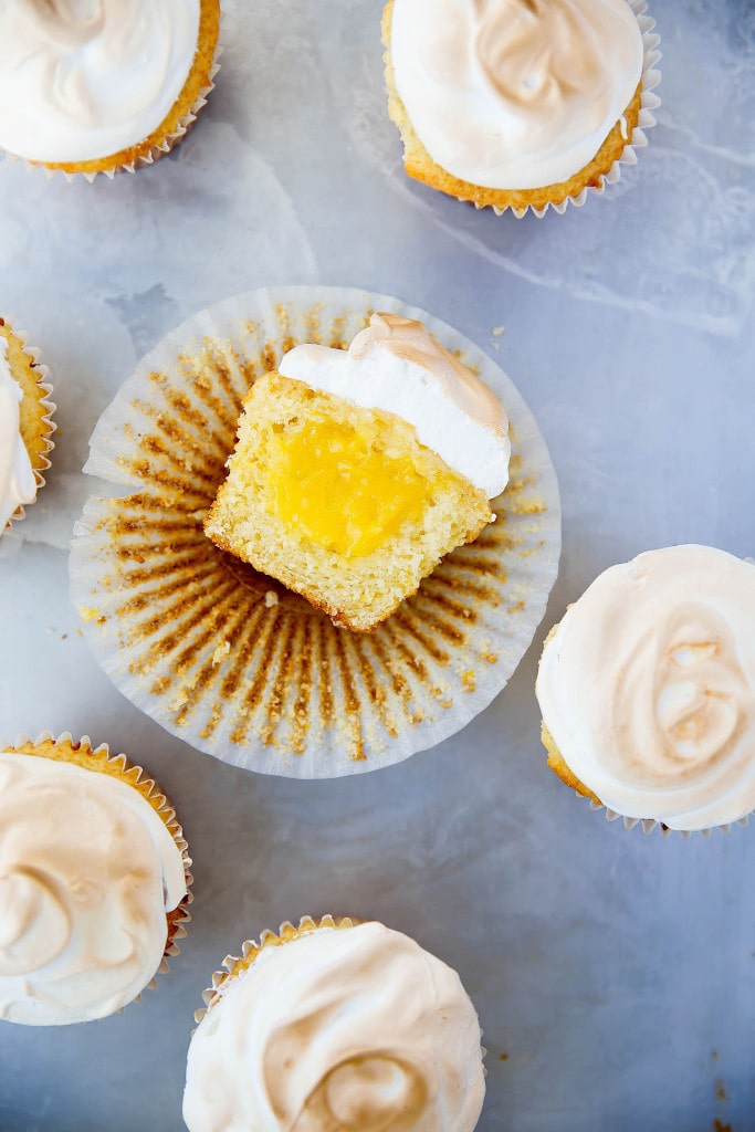 lemon meringue cupcakes on countertop