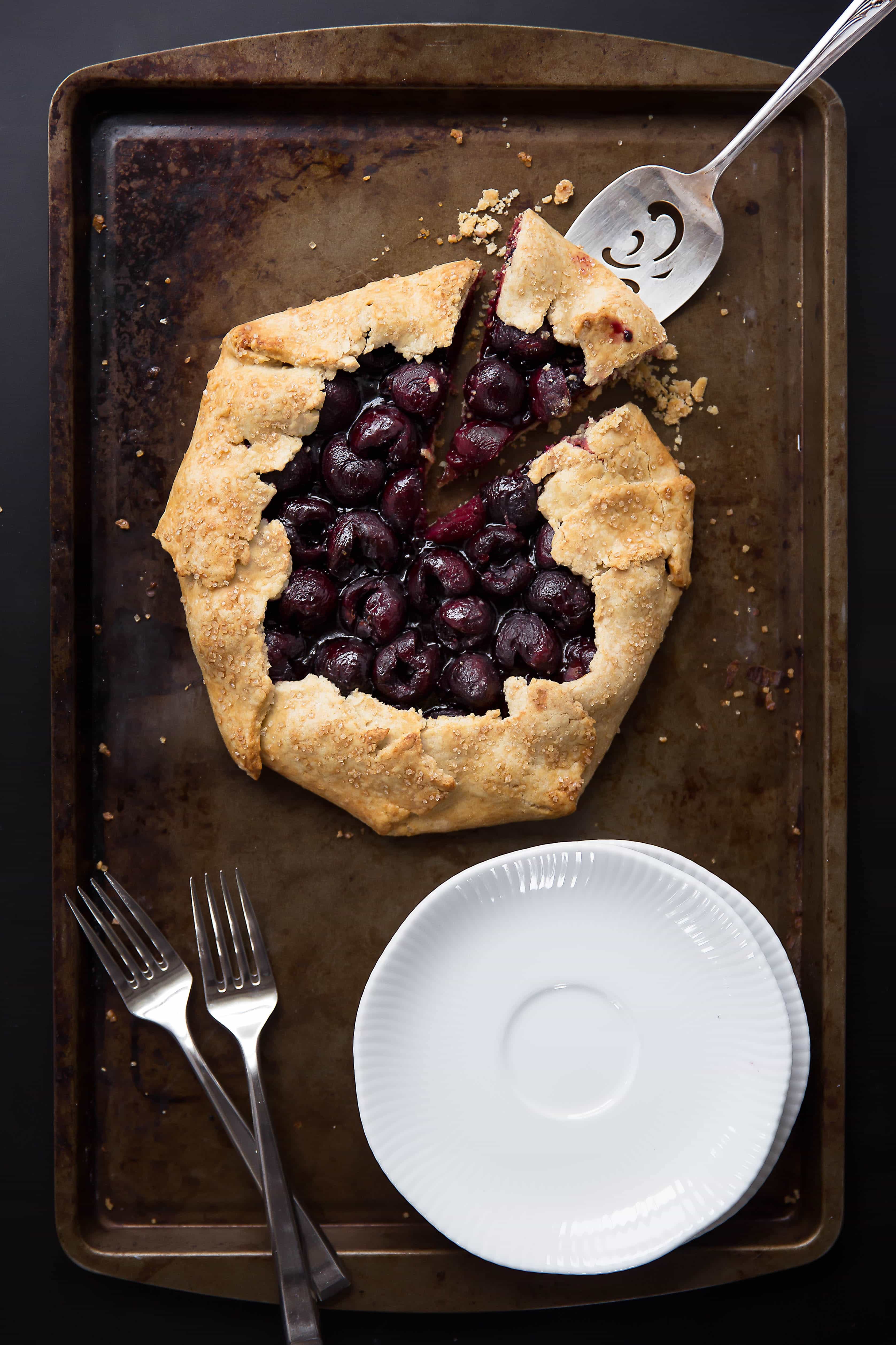Balsamic Cherry Galette on baking tray