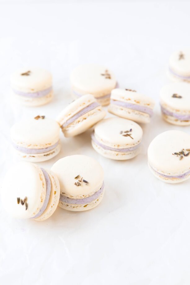 Lavender Coconut Macarons: summery coconut macarons filled with a fragrant lavender buttercream