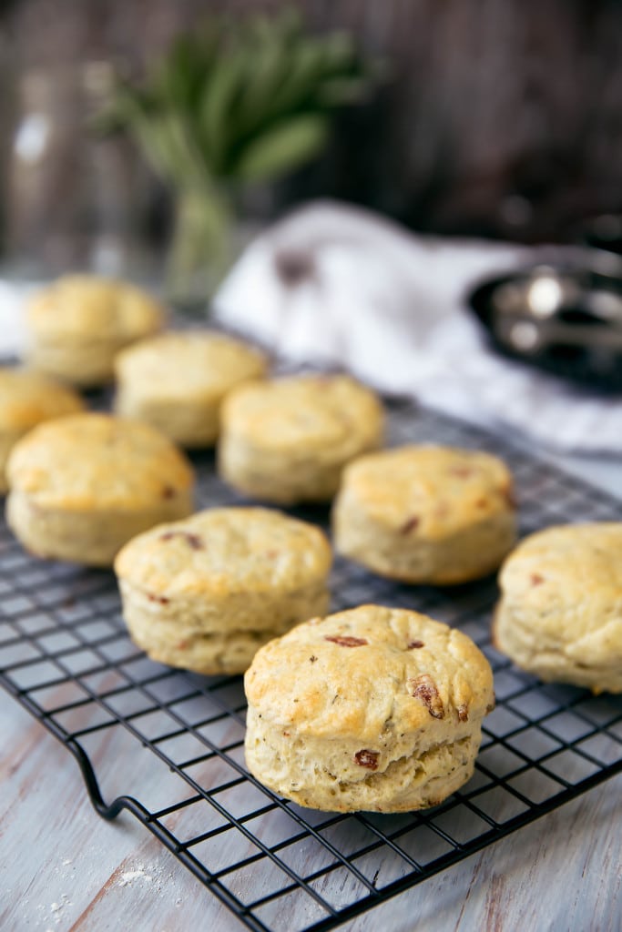 Creamy, flakey buttermilk biscuits speckled with fresh sage and bacon. A winning combination worthy of any table.
