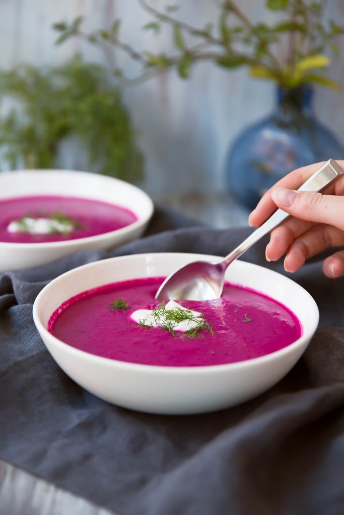 A cold beet & cucumber borscht that is light yet hearty--perfect for an early fall evening or lunch!
