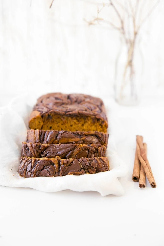An epic spiced pumpkin bread swirled with thick ribbons of Nutella. One bite and you're in pumpkin heaven.