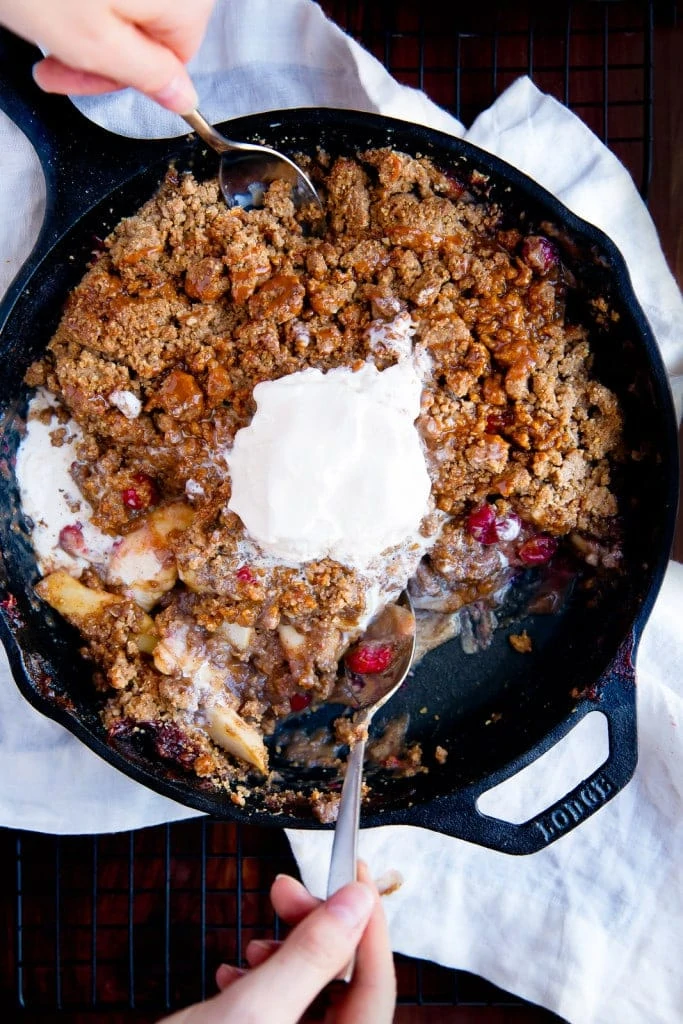 Try this fresh take on a classic: Cranberry Bourbon Apple Crisp drizzled with a Salted Caramel Sauce!