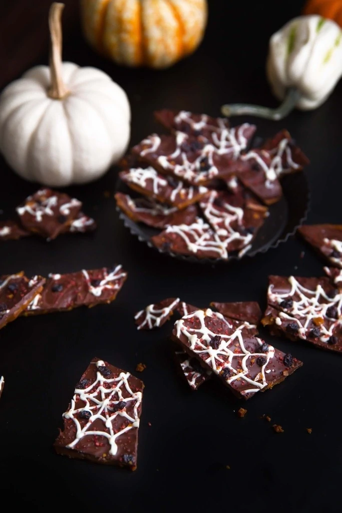 Beware: this spooky Spider Web Toffee Bark is crazy addicting!