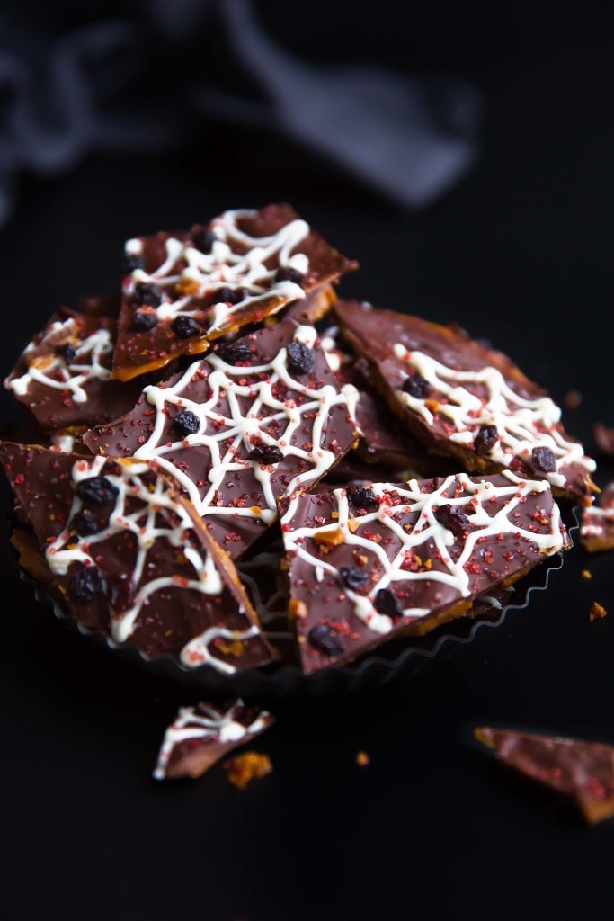 Beware: this spooky Spider Web Toffee Bark is crazy addicting!