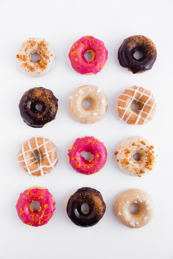It's a Donut Party! Moist buttermilk donuts are glazed in five different quintessential fall flavors.