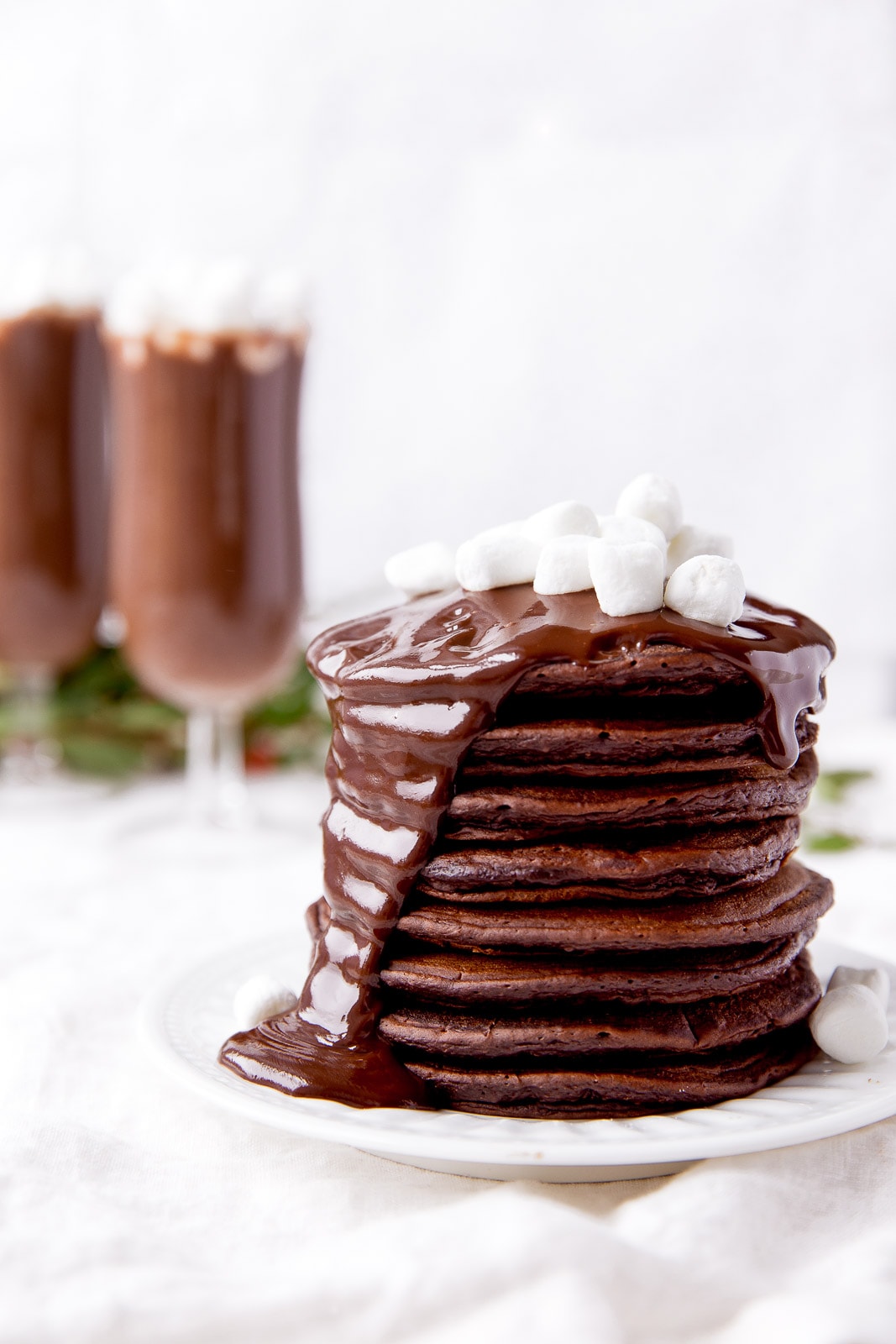 stack of Hot Chocolate Pancakes on a plate