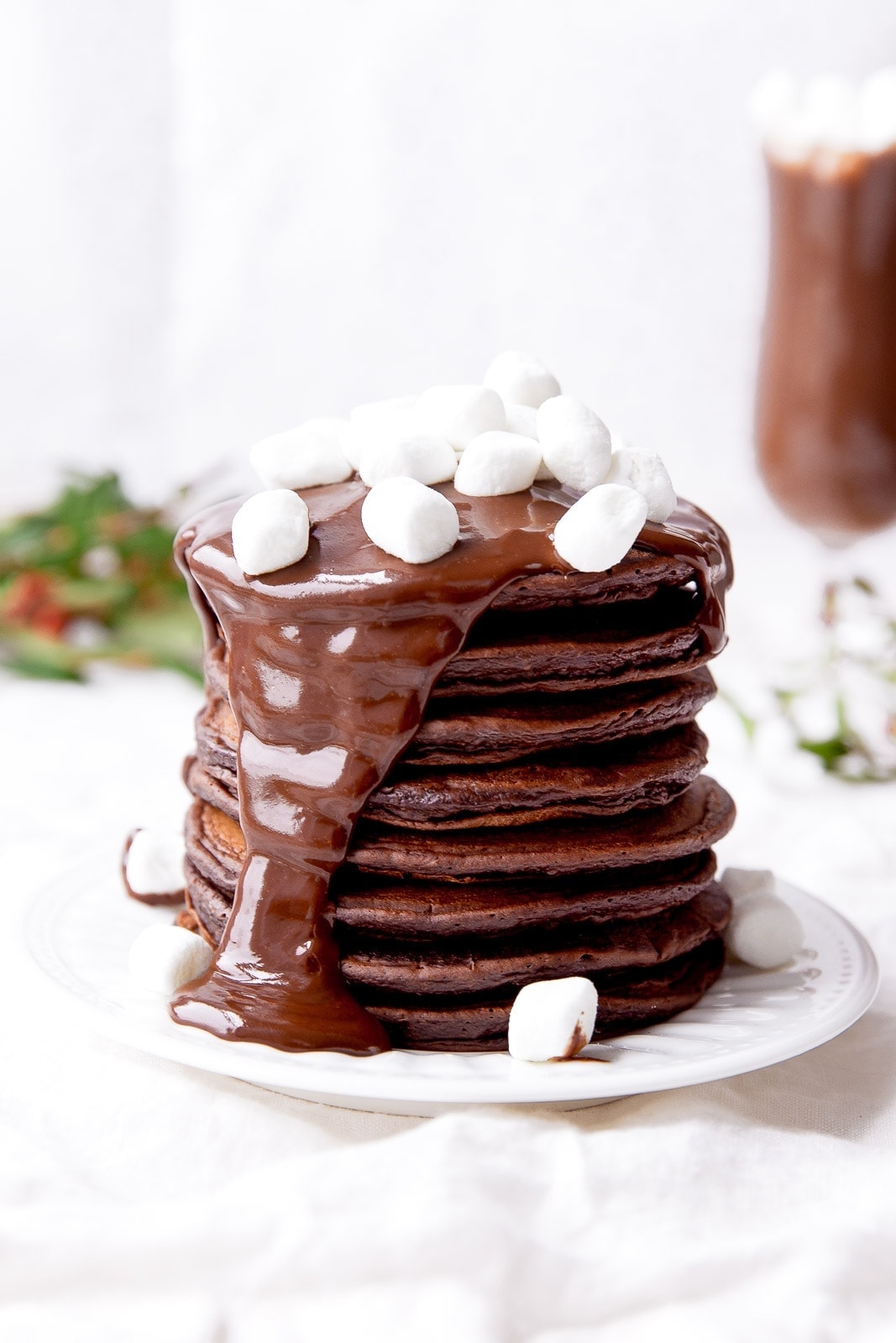 Hot Chocolate Pancakes in a stack