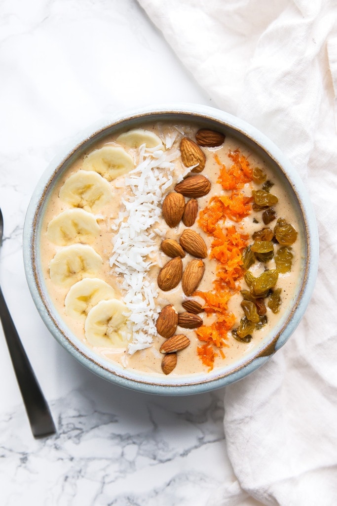 A Carrot Cake Smoothie Bowl that tastes just like a slice of carrot cake! I can finally have my cake and eat it too...