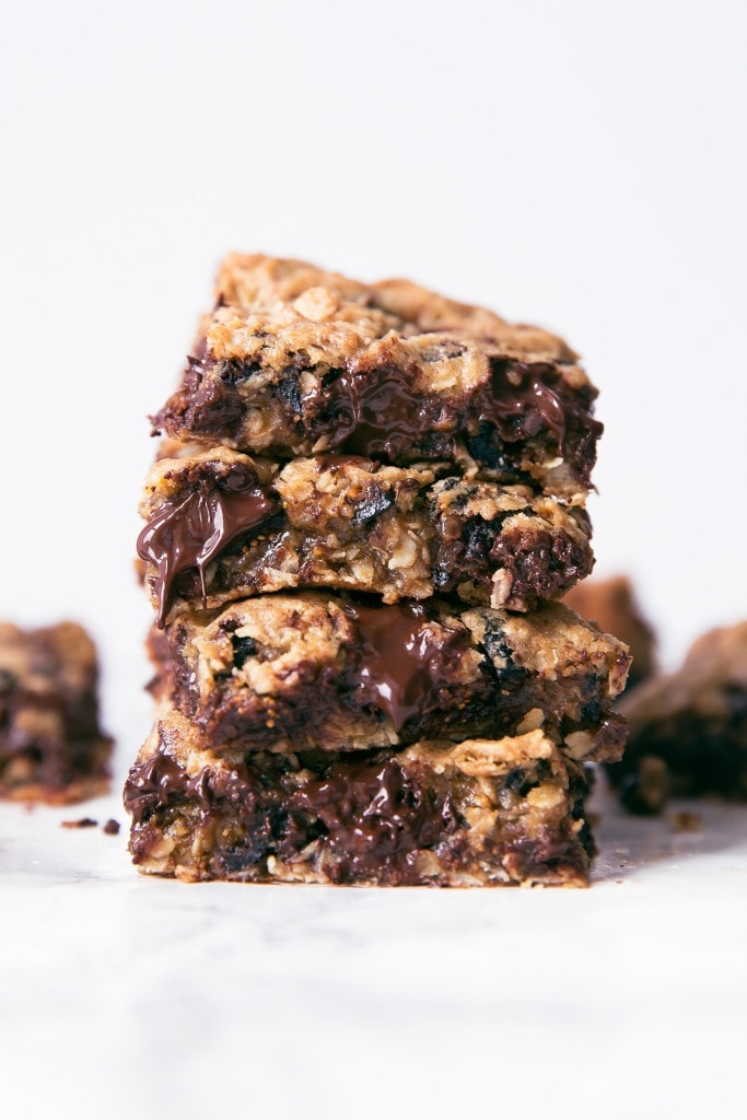 Fig and Dark Chocolate Oatmeal Bars in a stack
