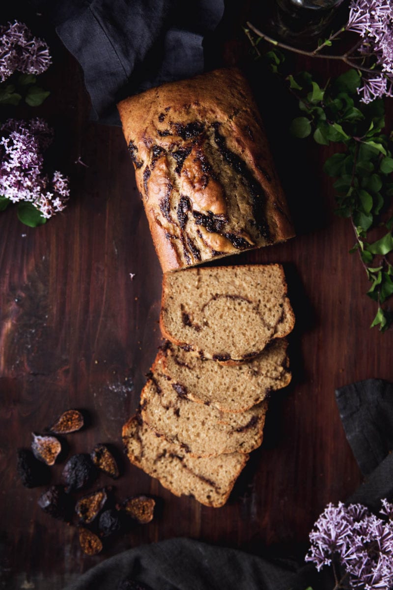 Bourbon Fig Swirled Brown Butter Banana Bread Broma Bakery