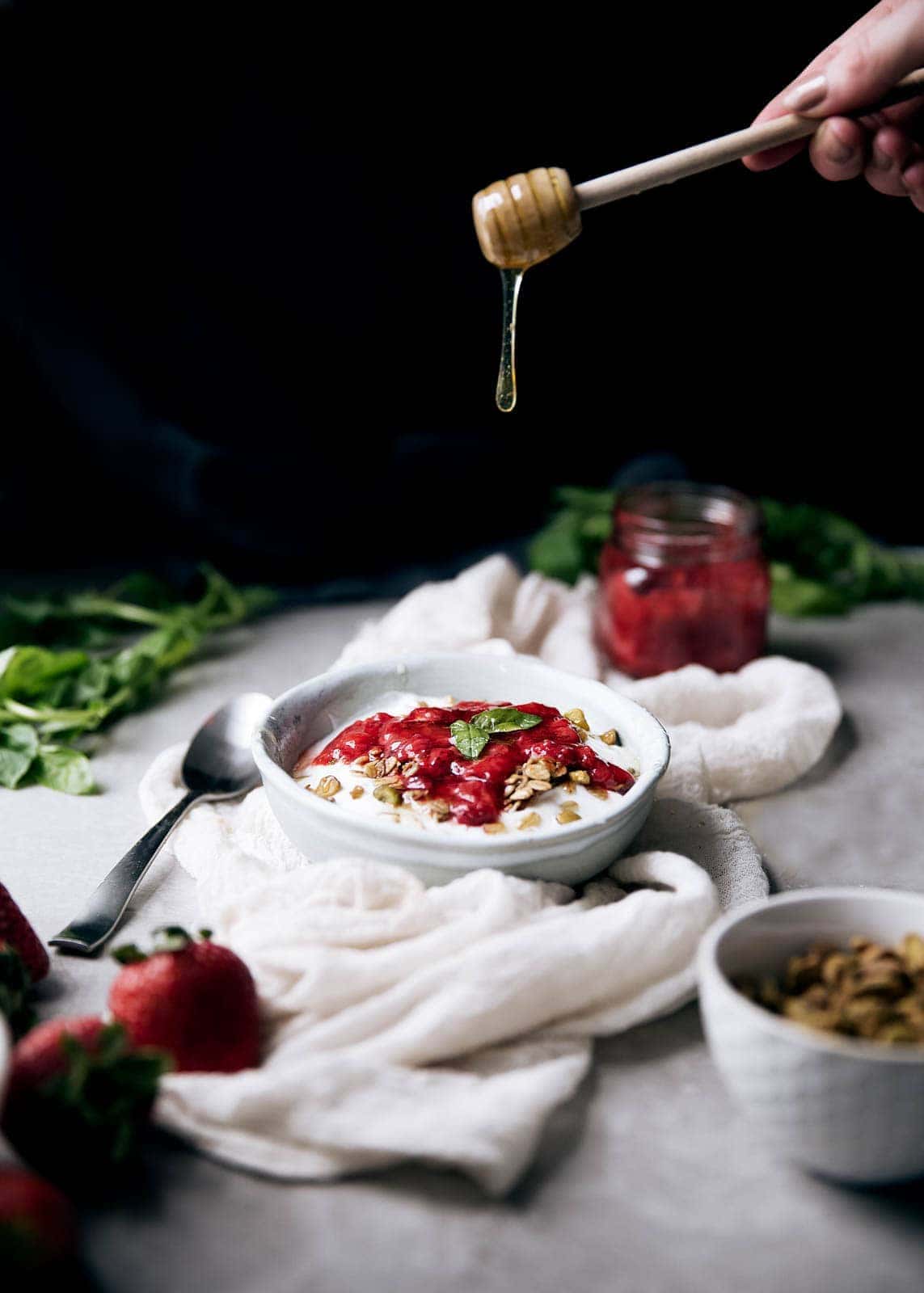 Simple and unique with only a touch of refined sugar, this Strawberry Basil Compote is perfect over yogurt, atop pancakes, or spread onto a piece of toast.