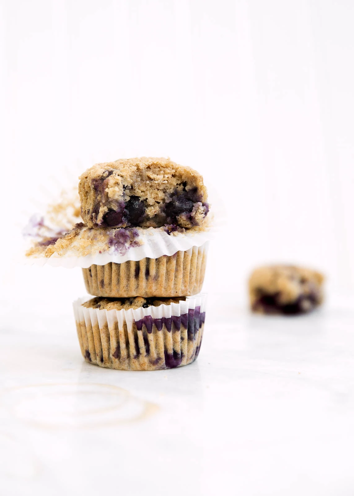 stack of blueberry banana muffins