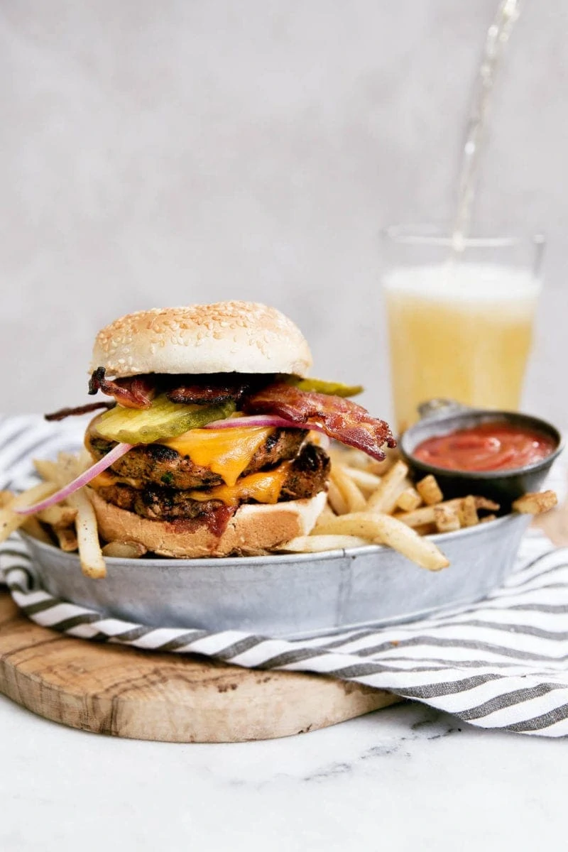 Bourbon Bacon BBQ Burger with french fries