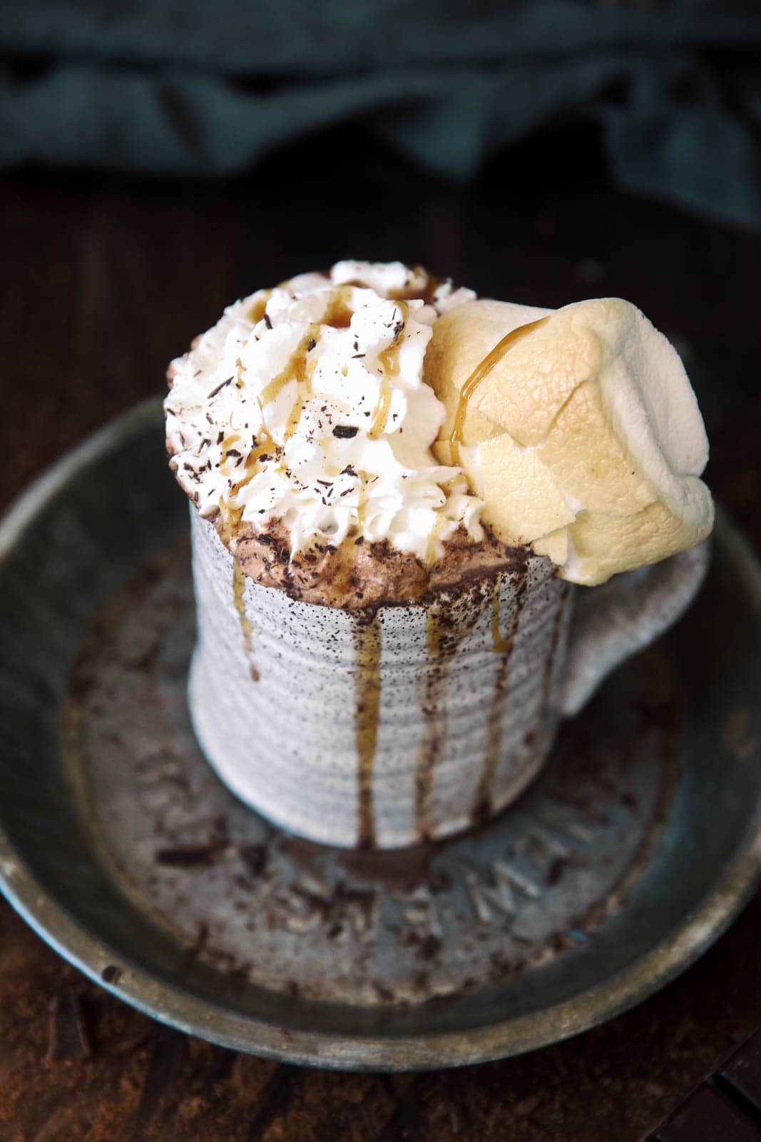 caramel mocha with whipped cream and marshmallow on top