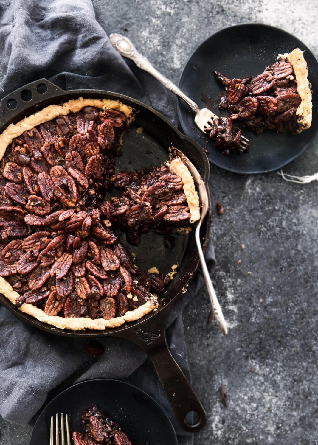 Deep Dish Double Chocolate Pecan Skillet Pie. Thanksgiving will never be the same again.