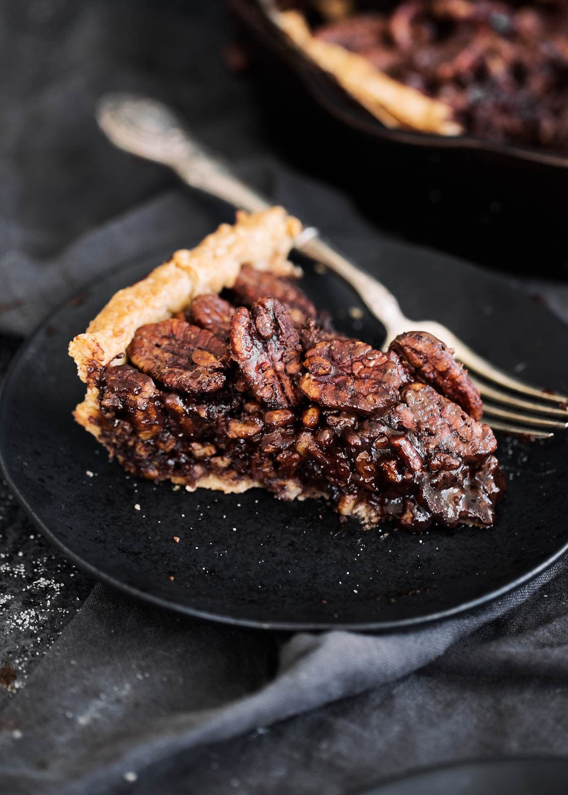 Deep Dish Double Chocolate Pecan Skillet Pie. Thanksgiving will never be the same again.