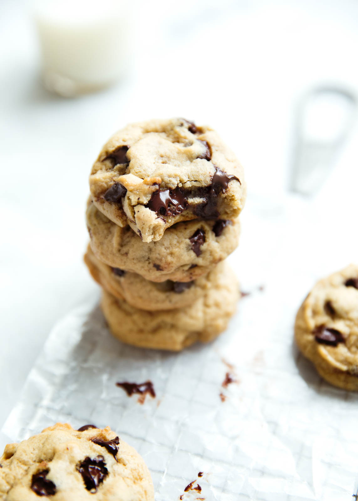 maple chocolate chip cookies in a stack