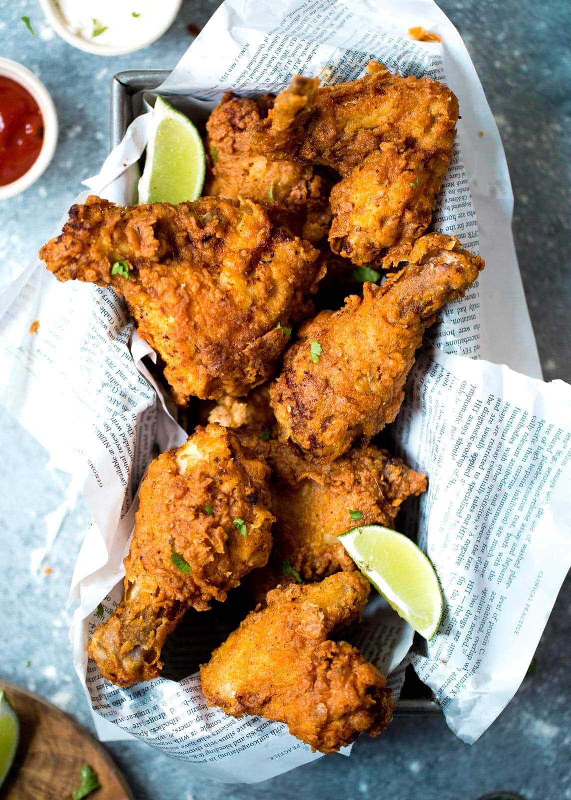Crispy, crunchy, tender Buttermilk Fried Chicken that's perfect for Superbowl Sunday.
