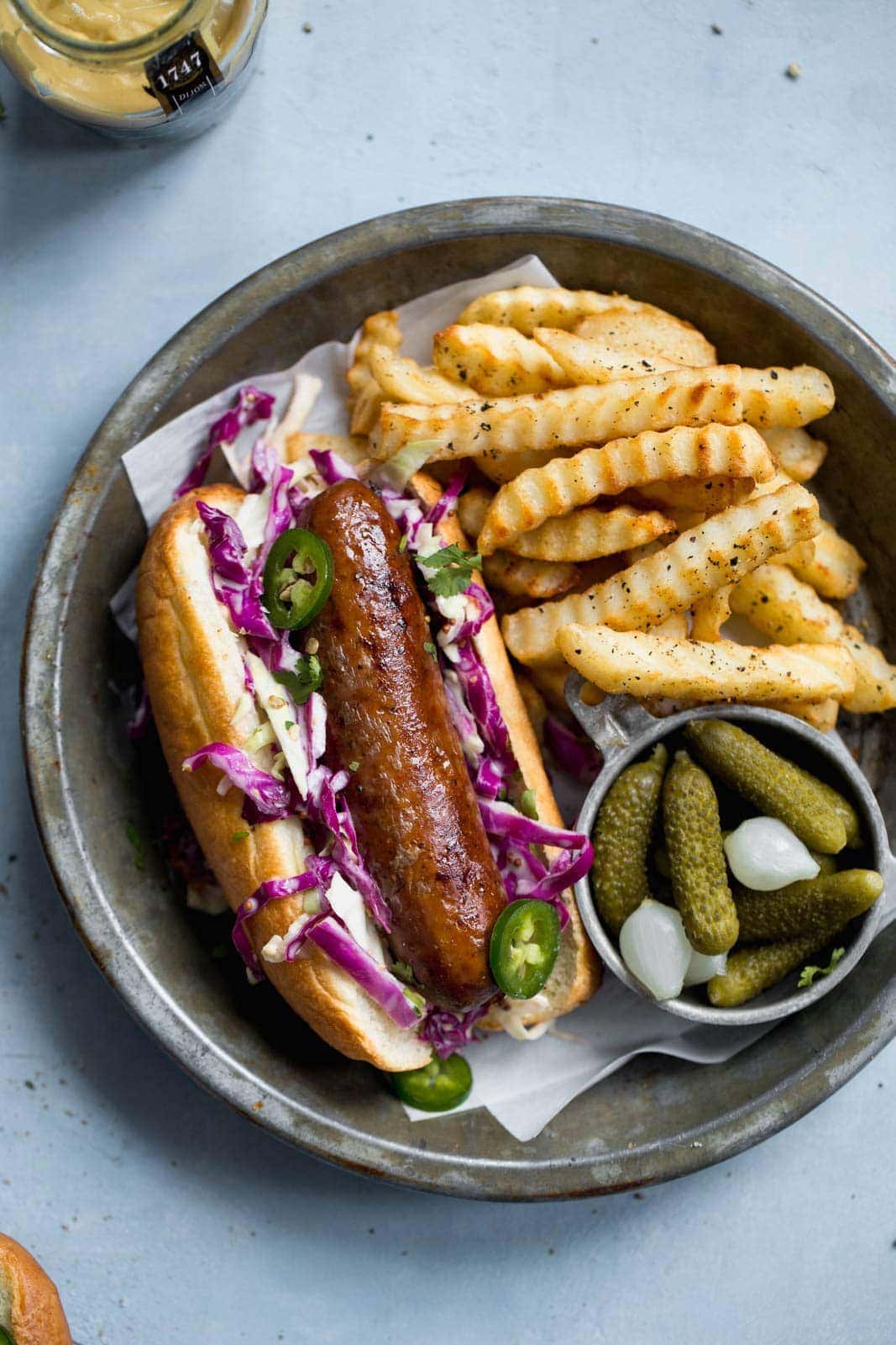 Beer Bratwursts with a homemade dijon coleslaw just in time for grilling season!