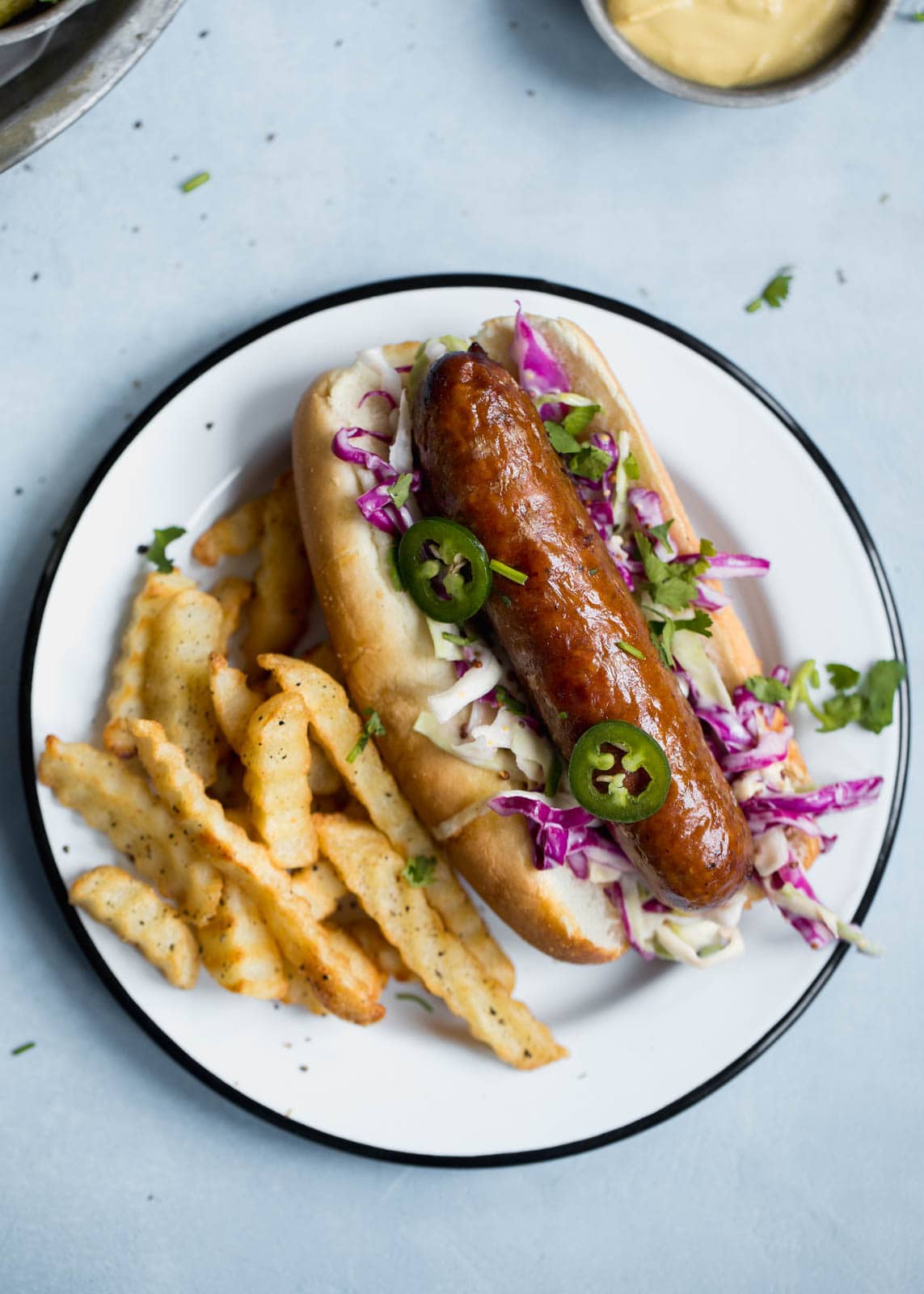 Beer Bratwursts with a homemade dijon coleslaw just in time for grilling season!