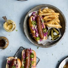 Beer Bratwursts with Dijon Coleslaw