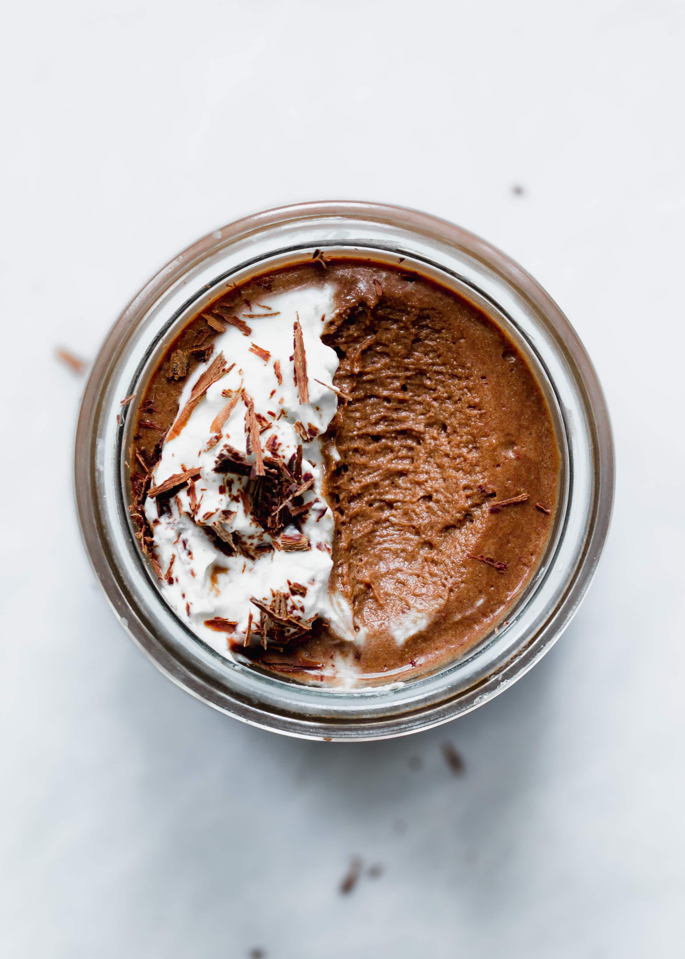 Easy Chocolate Mousse with spoonful taken out