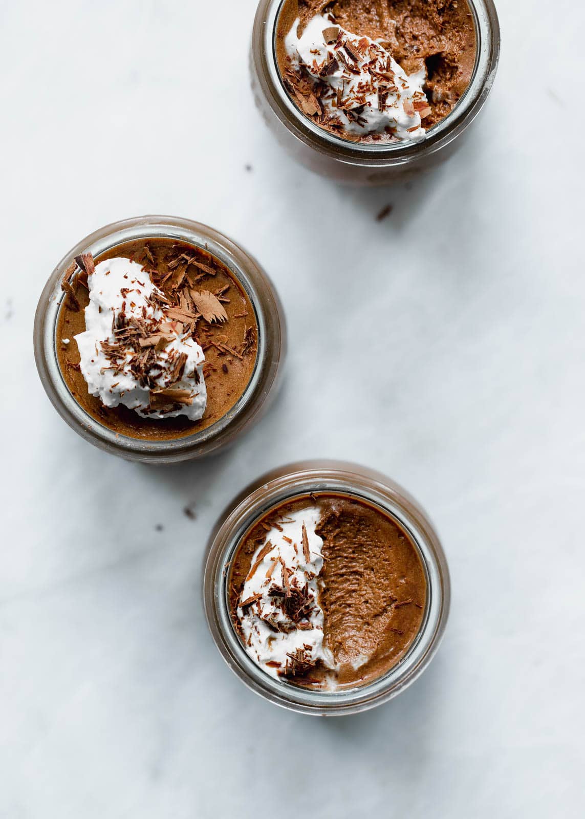 Easy Chocolate Mousse with whipped cream and chocolate shavings