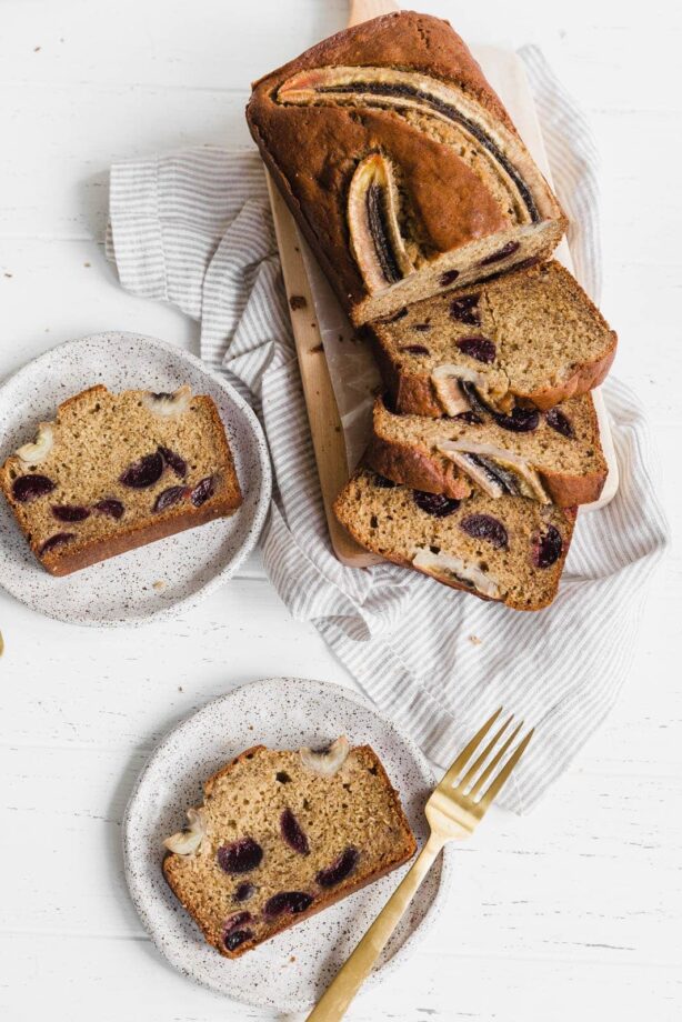 Boozy bourbon soaked cherry banana bread just in time for fall shenanigans. Oh hey there, new best friend.