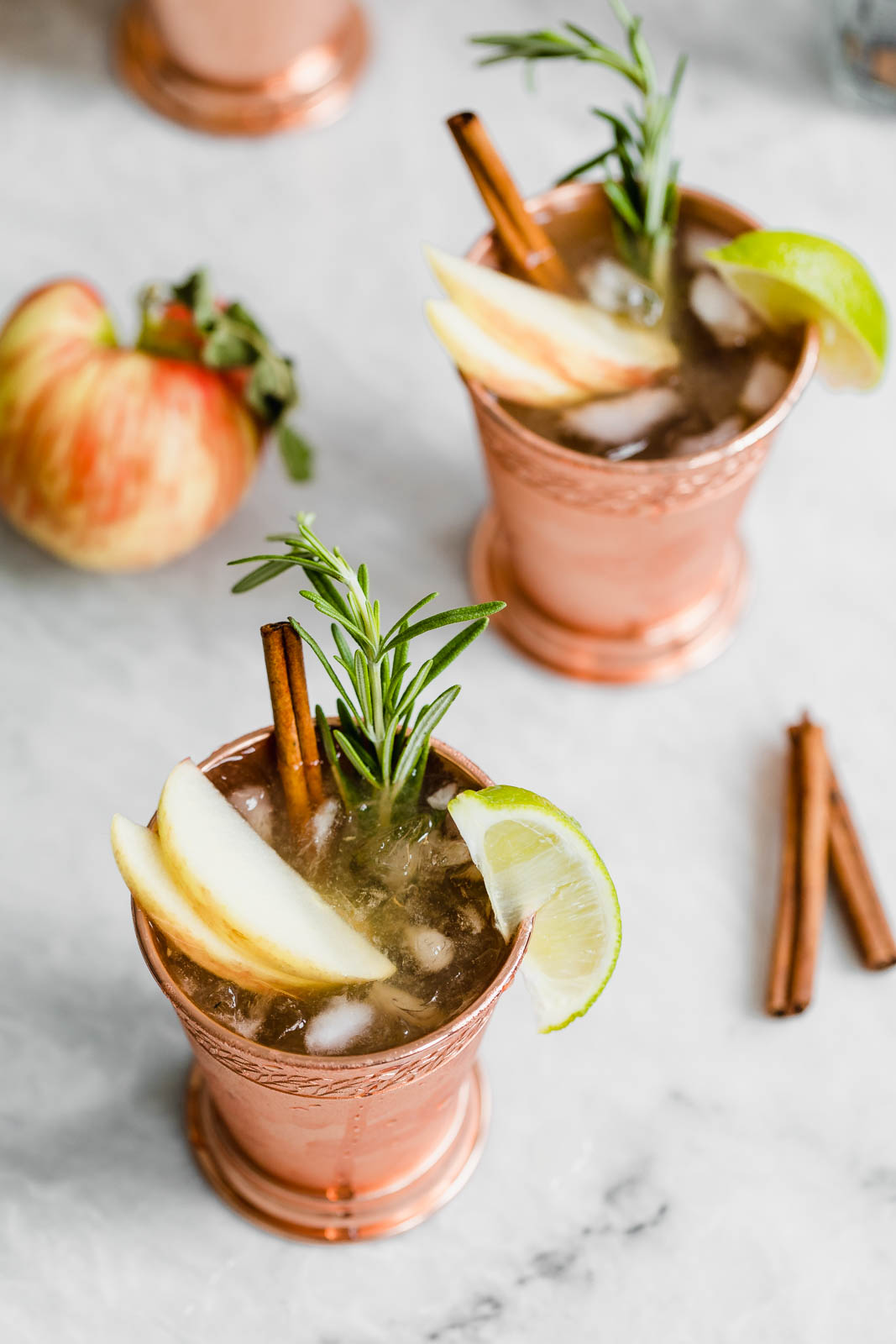 apple cider moscow mules in copper mugs