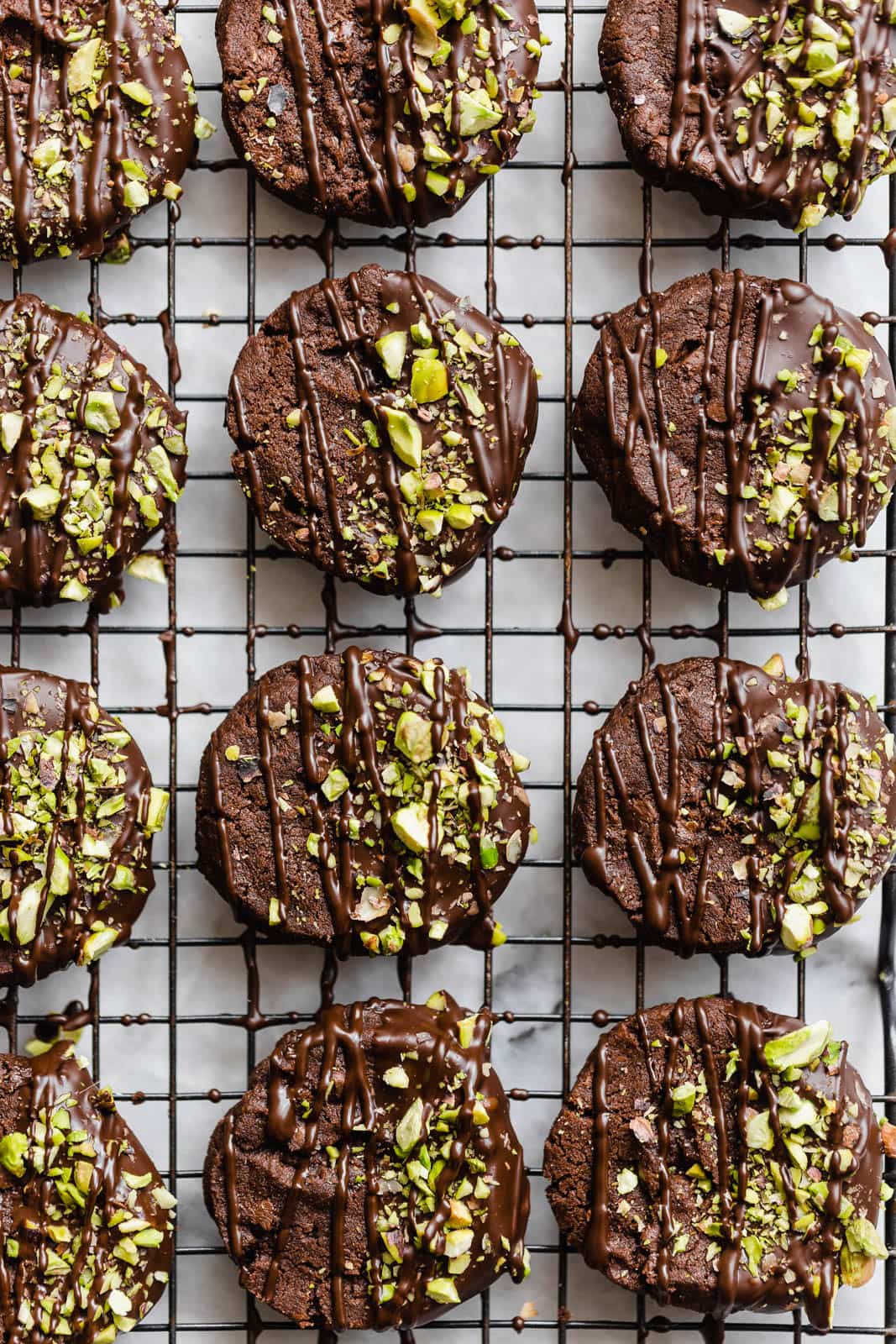 Chocolate Sable Cookies drizzled with chocolate 