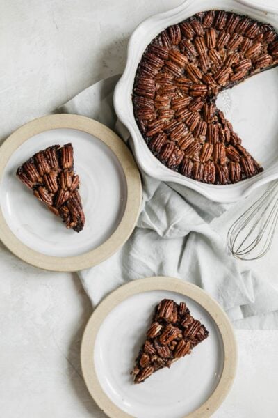 A Brownie Pecan Pie to end all other pecan pies. Fudgy, rich, sweet, nutty, and chocolatey. Calling this a crowd-pleaser is an understatement.