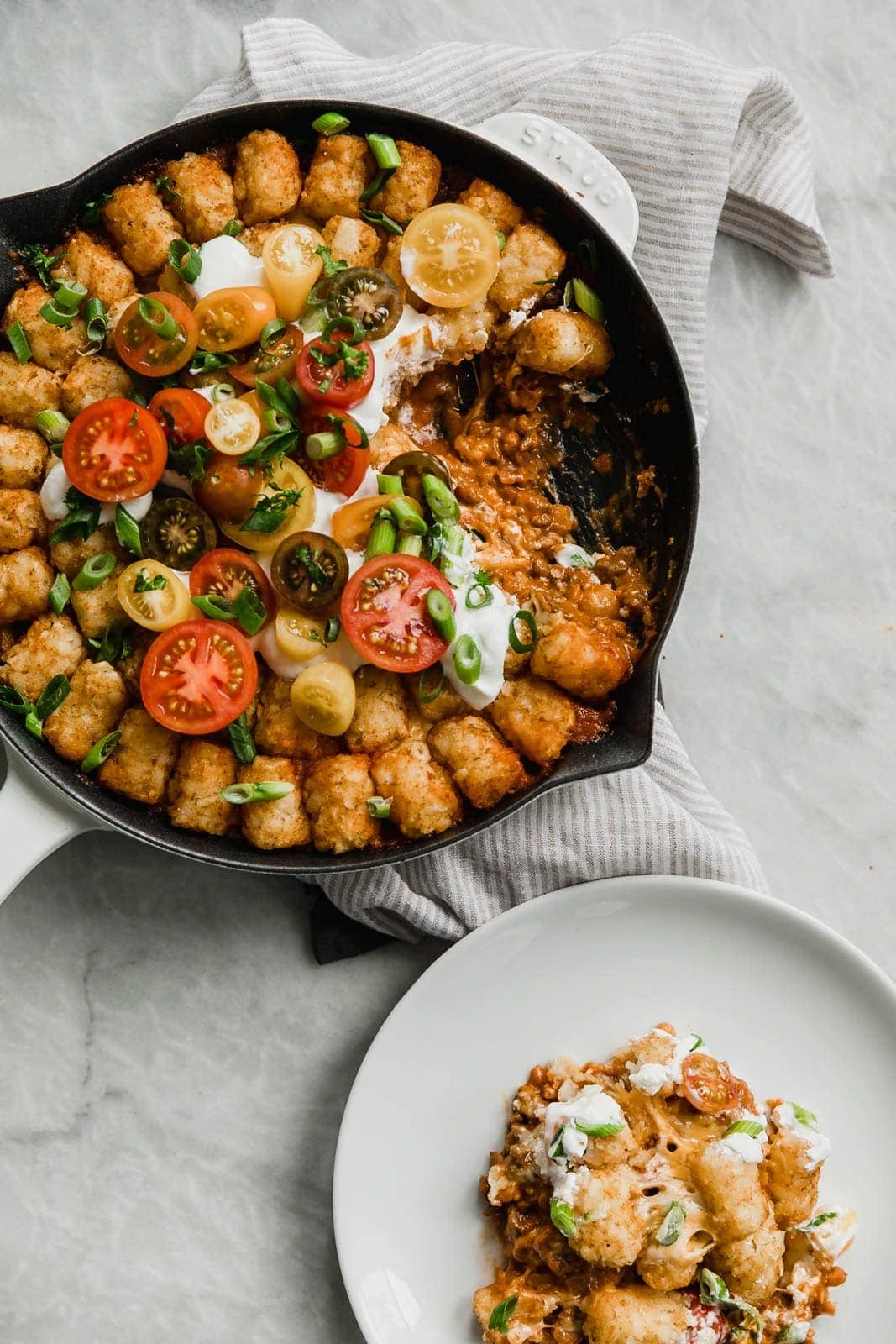 tater tot casserole in a skillet