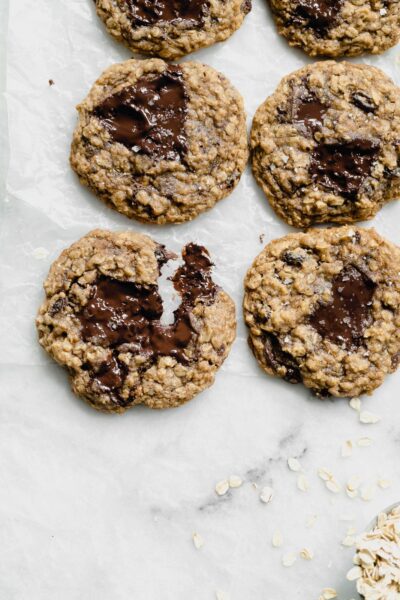 Chewy, soft, and highly addicting, these Giant Bourbon Chocolate Oatmeal Raisin Cookies will be a staple in your house for years to come!