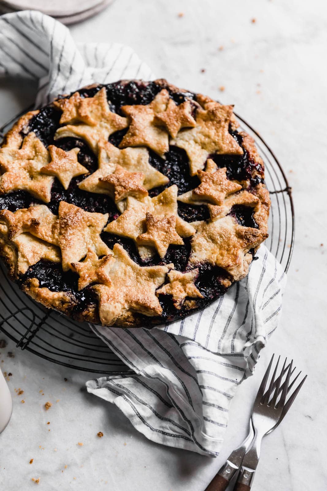 fresh blueberry pie with star shapes on top