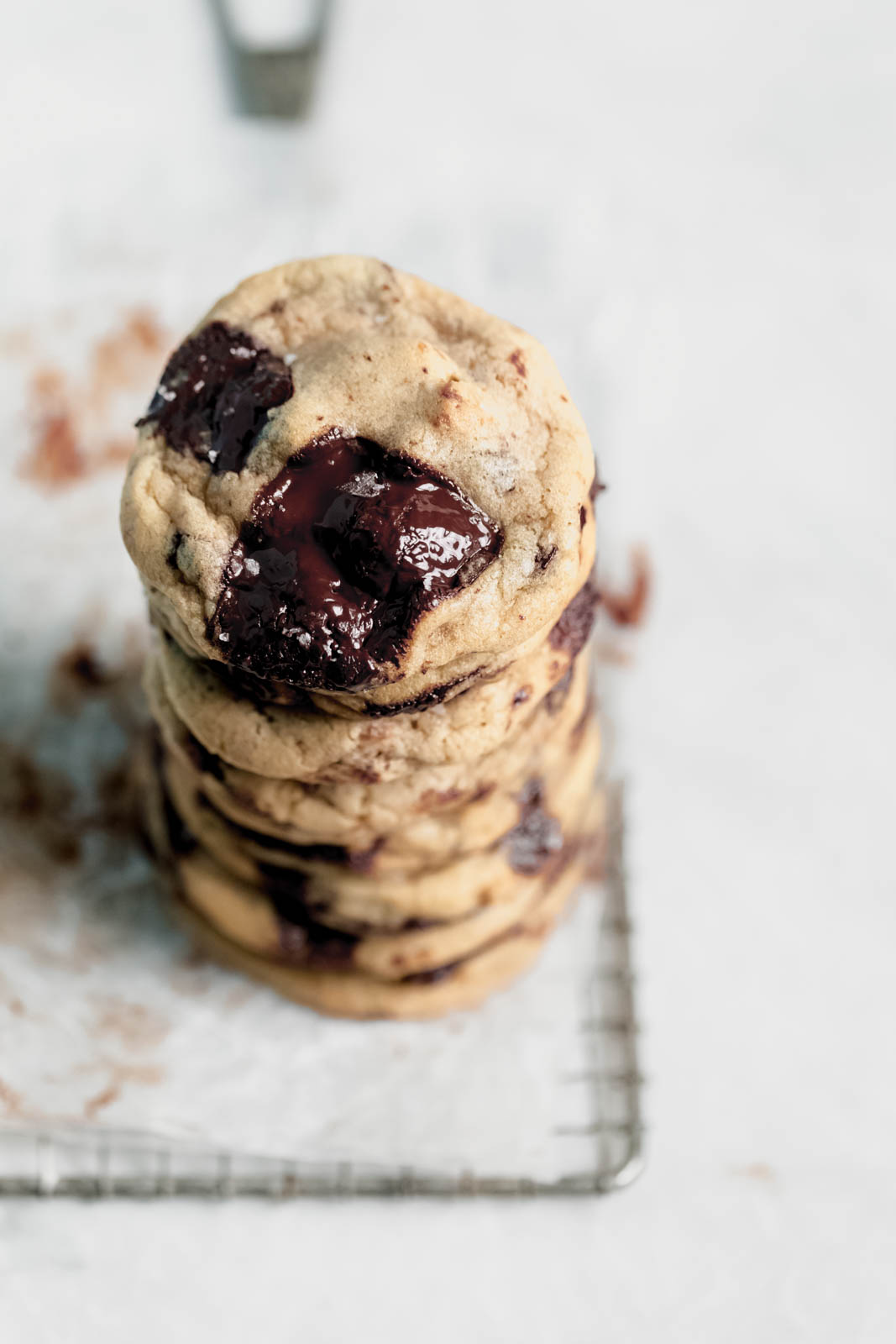 tall stack of Candied Walnut Chocolate Chip Cookies