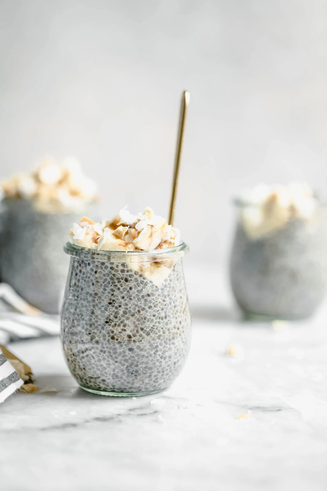 Creamy coconut chia pudding with spoon
