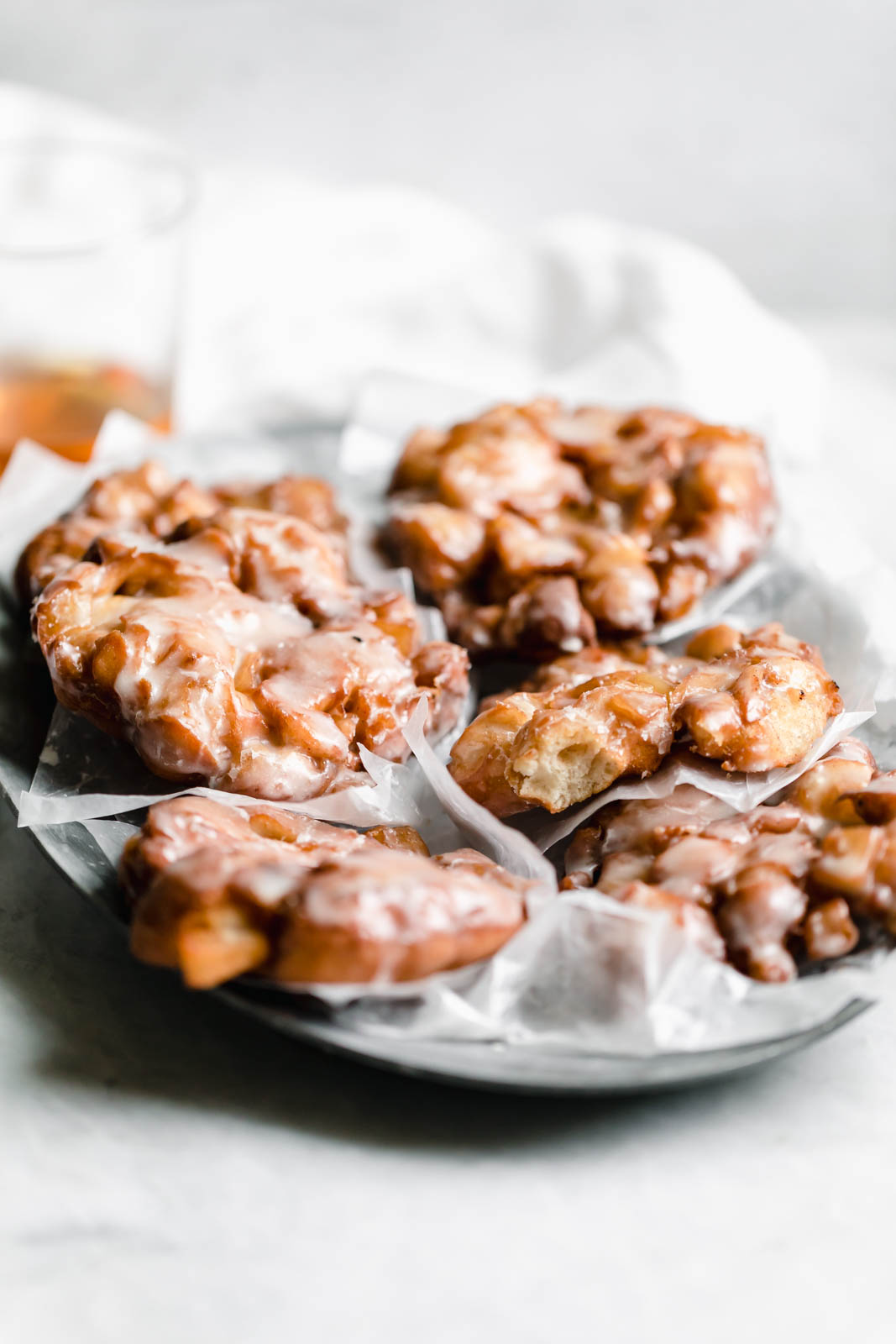 bourbon apple fritters on a plate