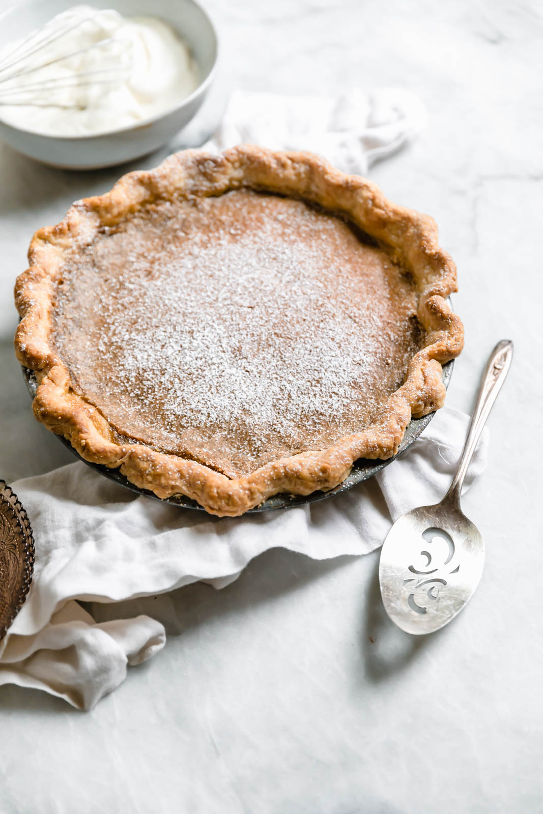 Brown Butter Maple Chess Pie with spatula