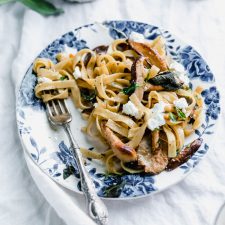 Herby Mushroom Tagliatelle with Brown Buttered Sage, Goat Cheese, and Pine Nuts