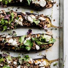 Roasted Eggplant with Goat Cheese, Lentils, and Thyme-image