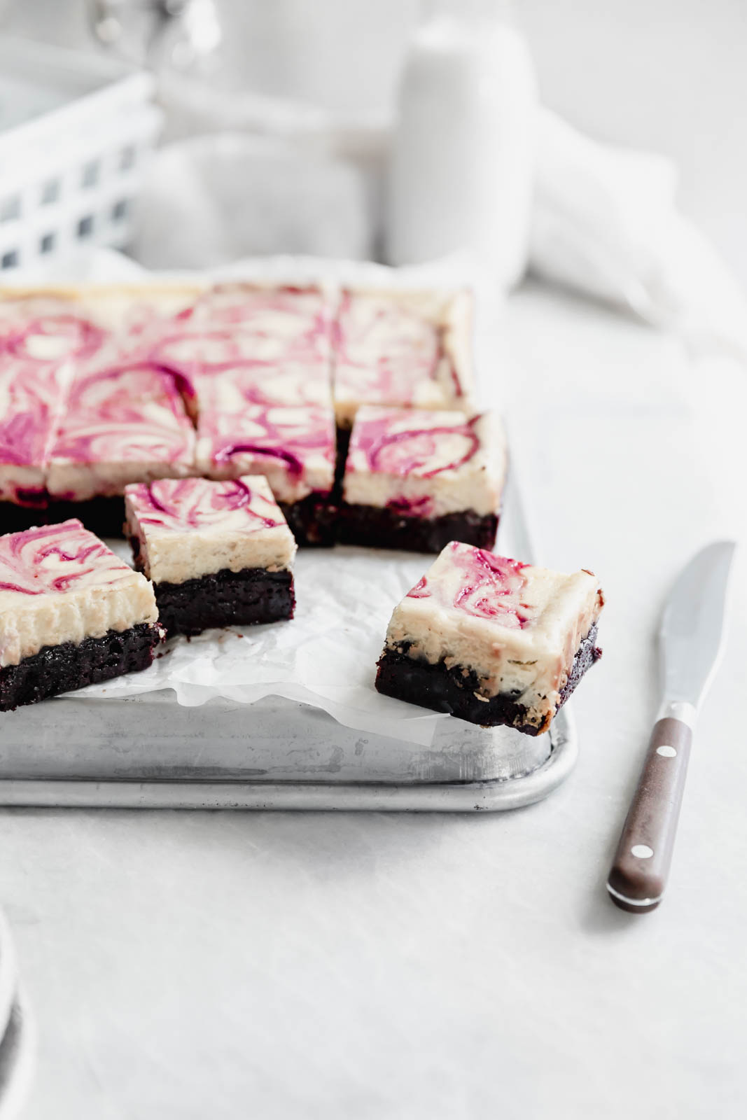 Rich fudge brownies topped with creamy cheesecake and a sinful black cherry swirl. Easy to make and even easier to devour.
