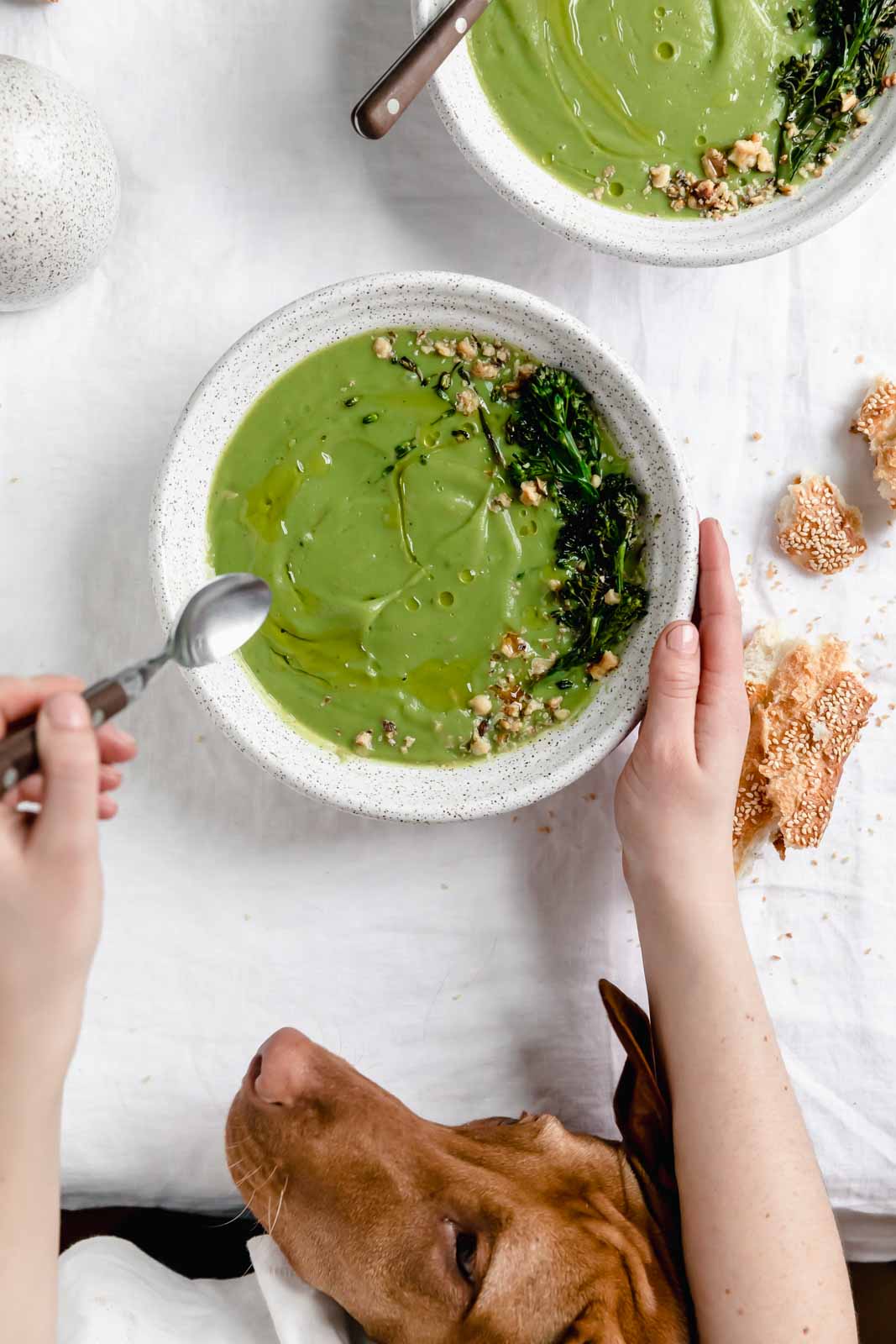 healthy broccoli soup being eaten