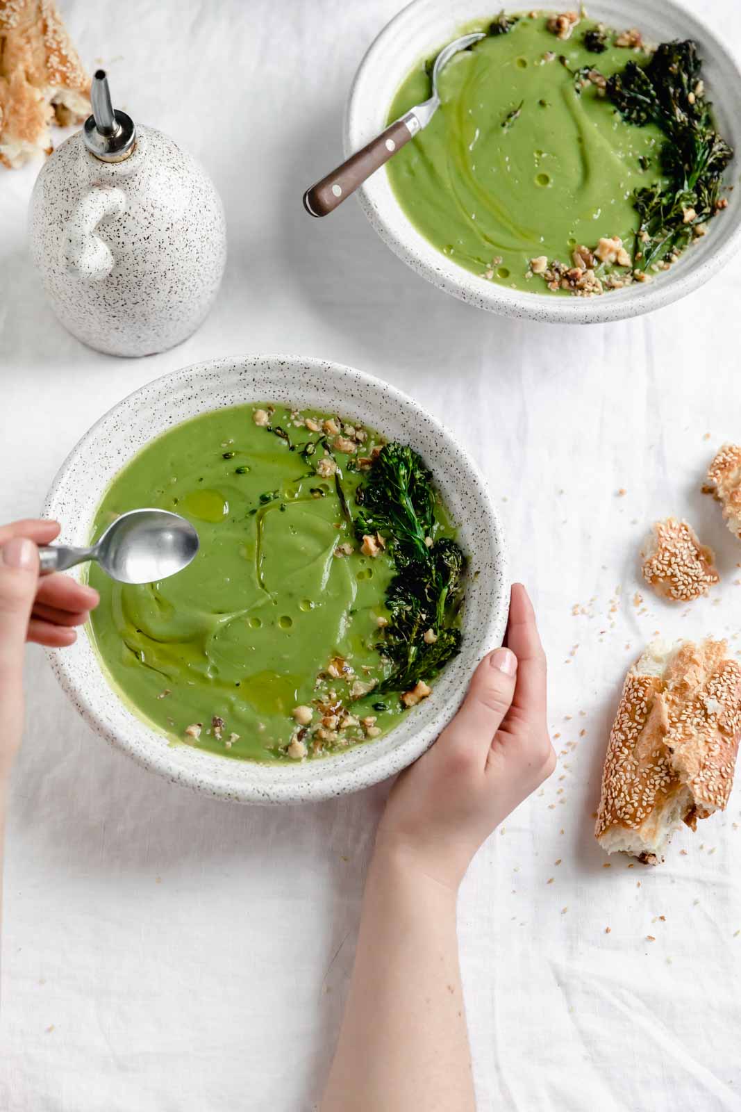 broccoli soup in bowls